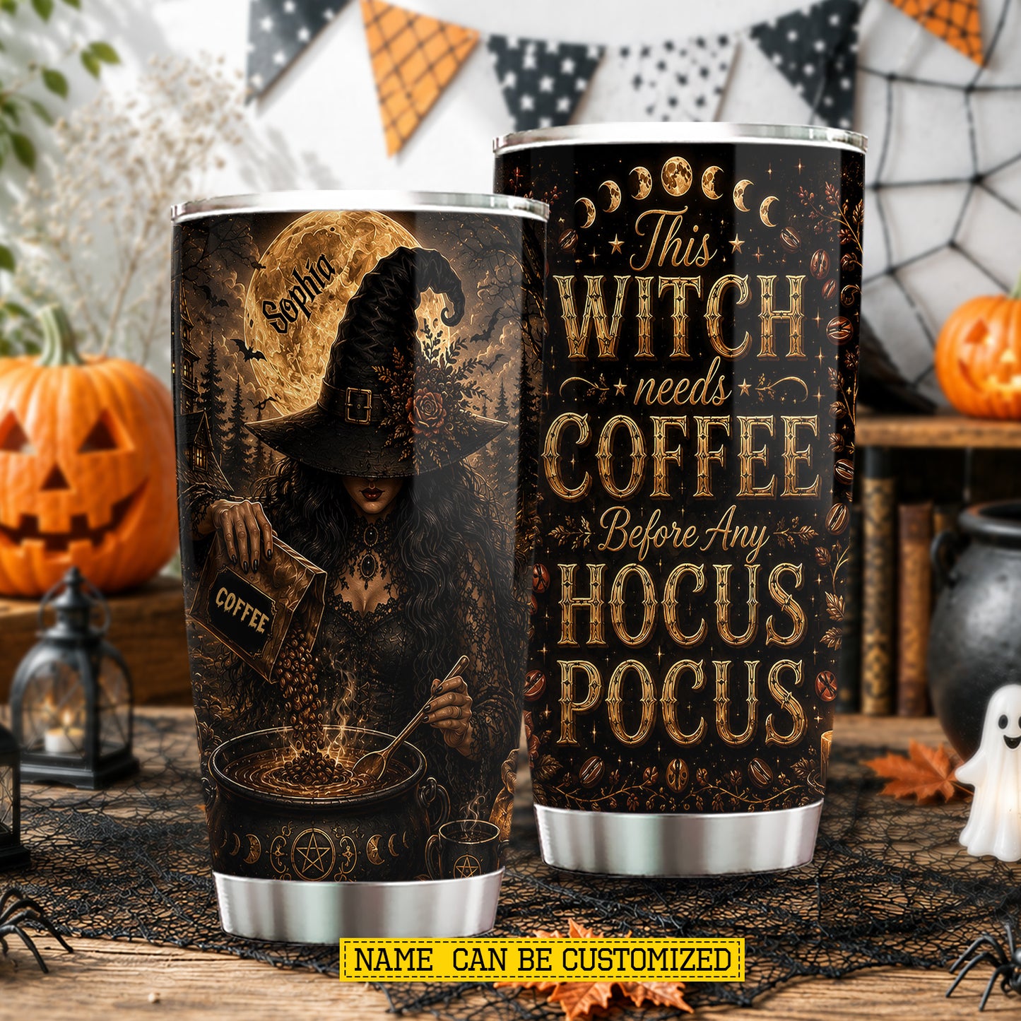 Personalized Halloween Coffee Witch Tumbler, This Witch Needs Coffee, Spooky Season Stainless Steel Tumbler, Travel Mug Tumblers Gift For Witch Lover