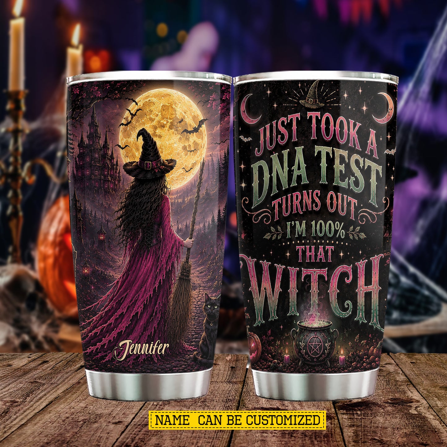 Personalized Halloween Witch Tumbler, DNA Test Confirmed I’m 100%, Spooky Season Stainless Steel Tumbler, Travel Mug Tumblers Gift For Witch Lover