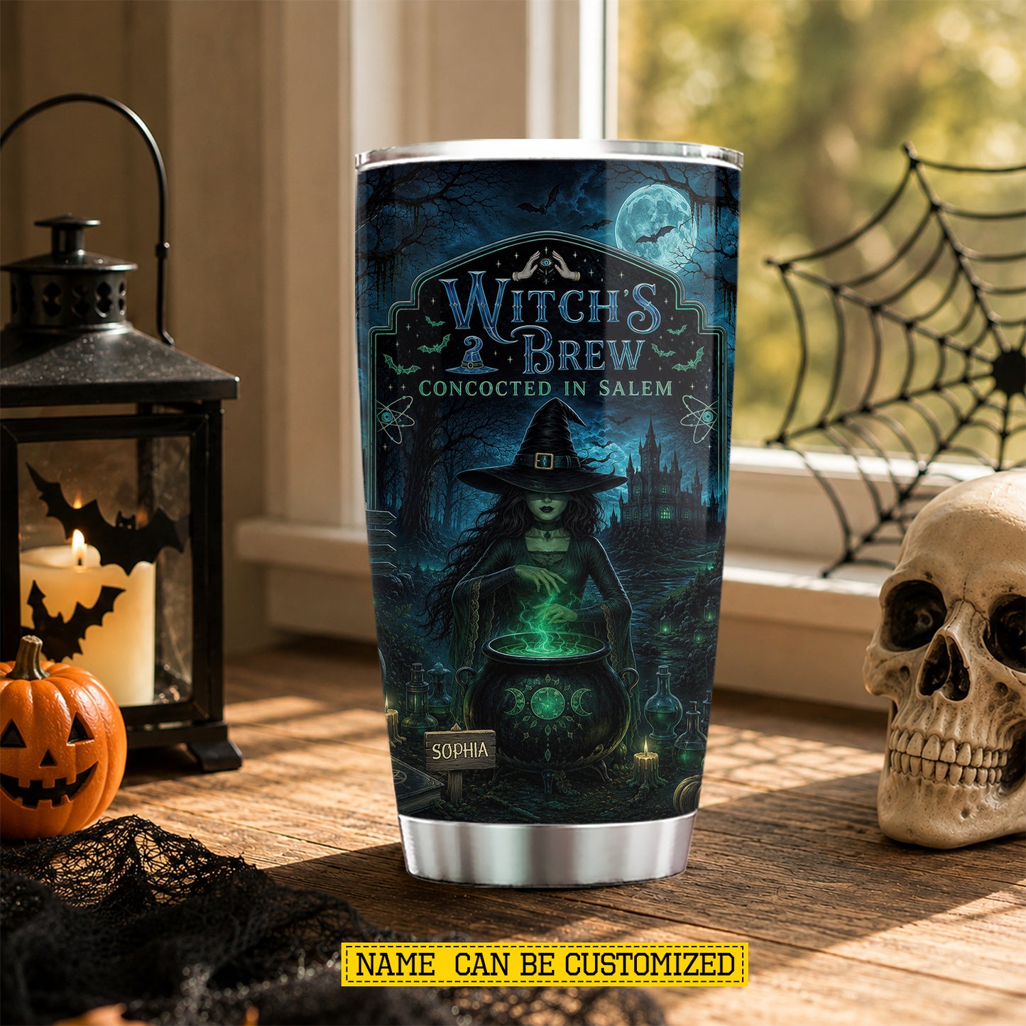 Personalized Halloween Witch Tumbler, Witch’s Brew Concocted In Salem, Spooky Season Stainless Steel Tumbler, Travel Mug Tumblers Gift For Witch Lover