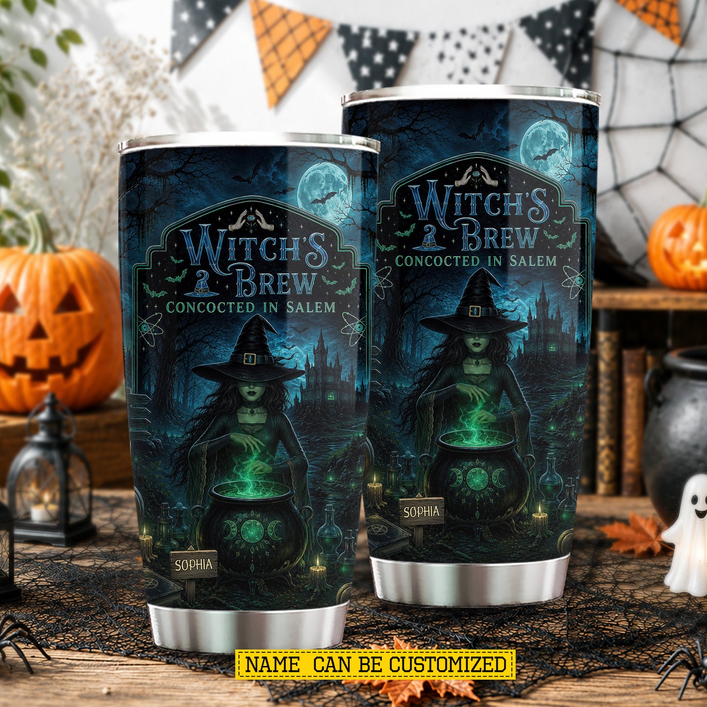 Personalized Halloween Witch Tumbler, Witch’s Brew Concocted In Salem, Spooky Season Stainless Steel Tumbler, Travel Mug Tumblers Gift For Witch Lover