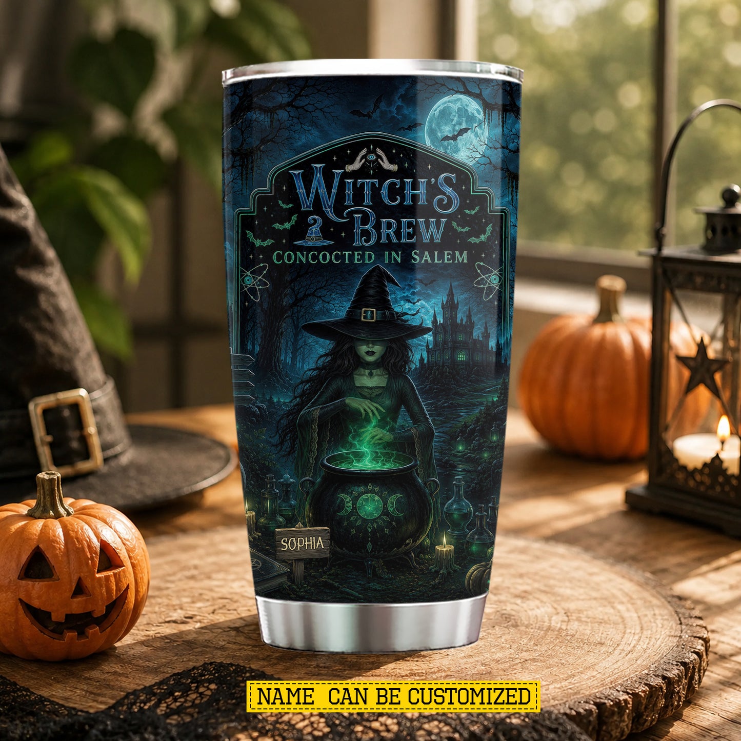 Personalized Halloween Witch Tumbler, Witch’s Brew Concocted In Salem, Spooky Season Stainless Steel Tumbler, Travel Mug Tumblers Gift For Witch Lover
