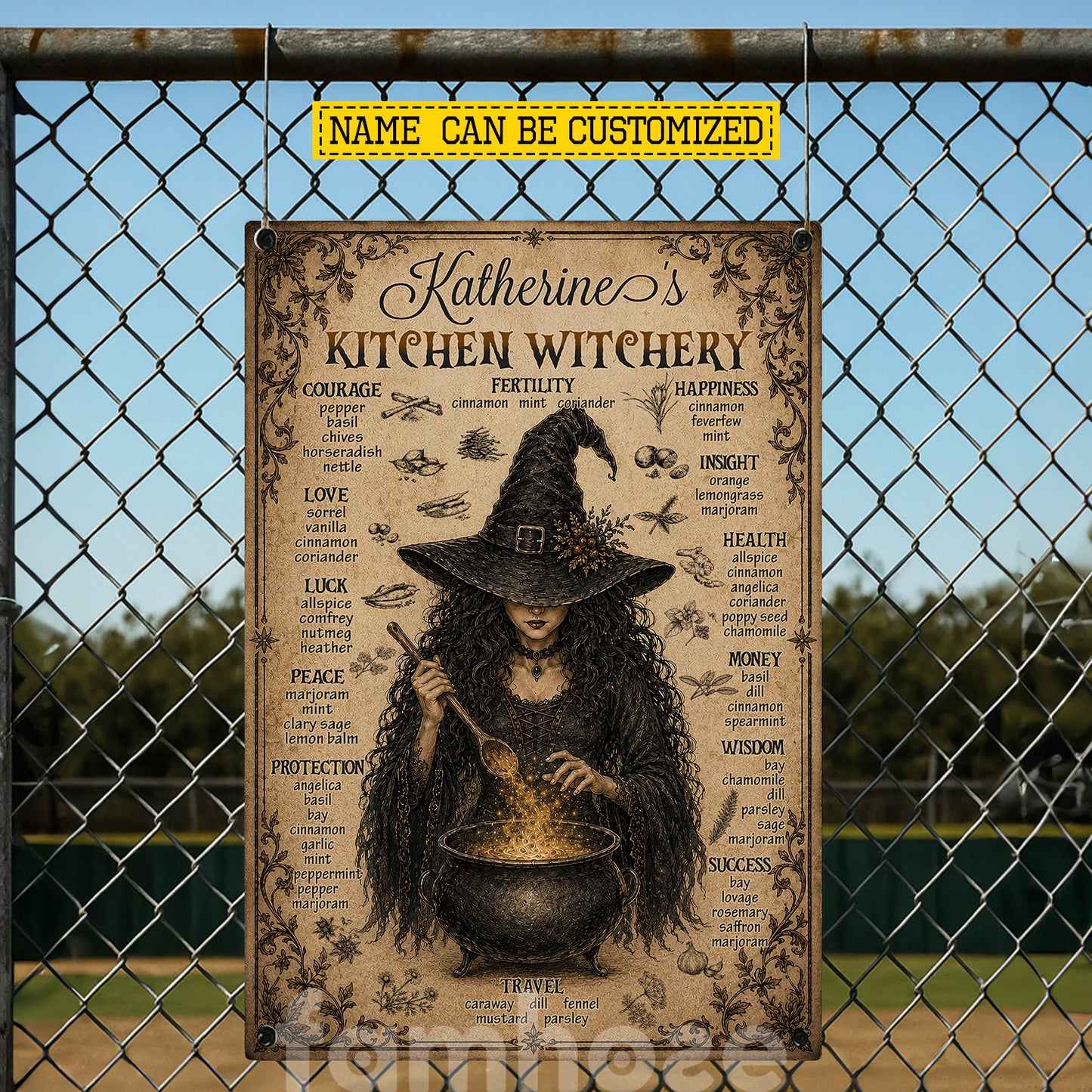 Personalized Halloween Witch Metal Sign, Kitchen Witchery Herbs Yard Sign, House Decor Spooky Season Gift For Witch Lover