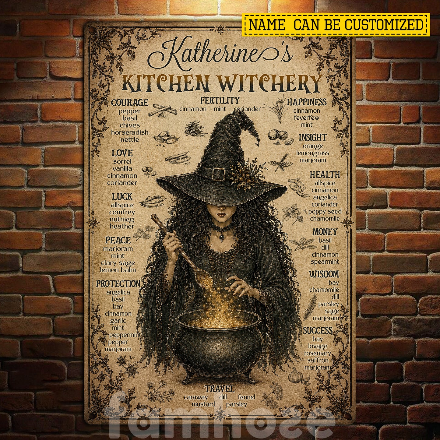 Personalized Halloween Witch Metal Sign, Kitchen Witchery Herbs Yard Sign, House Decor Spooky Season Gift For Witch Lover