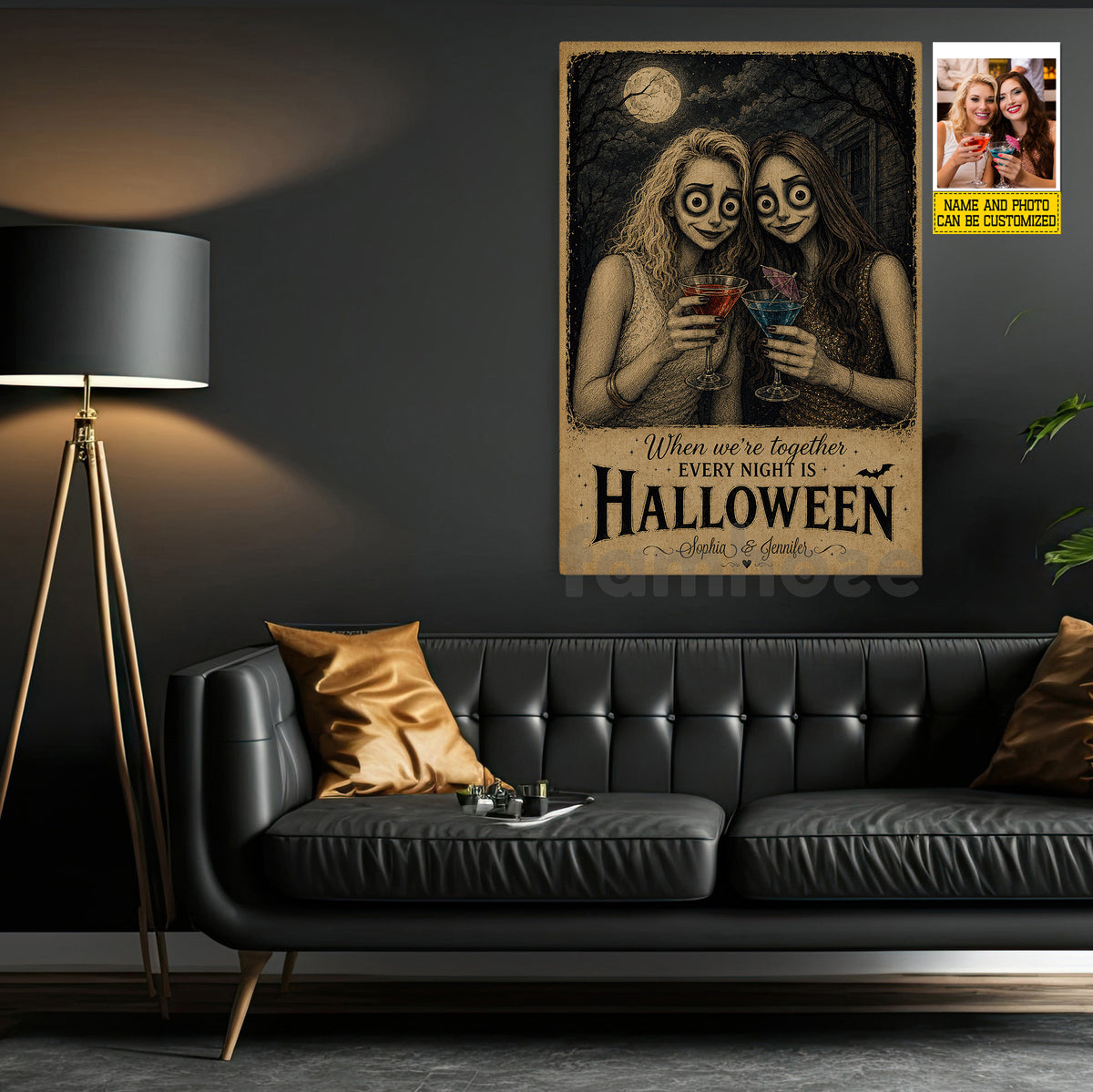 Personalized Halloween Best Friend Canvas Painting, When We’re Together Wall Art Decor, Spooky Season Poster Gift For Your Bestie
