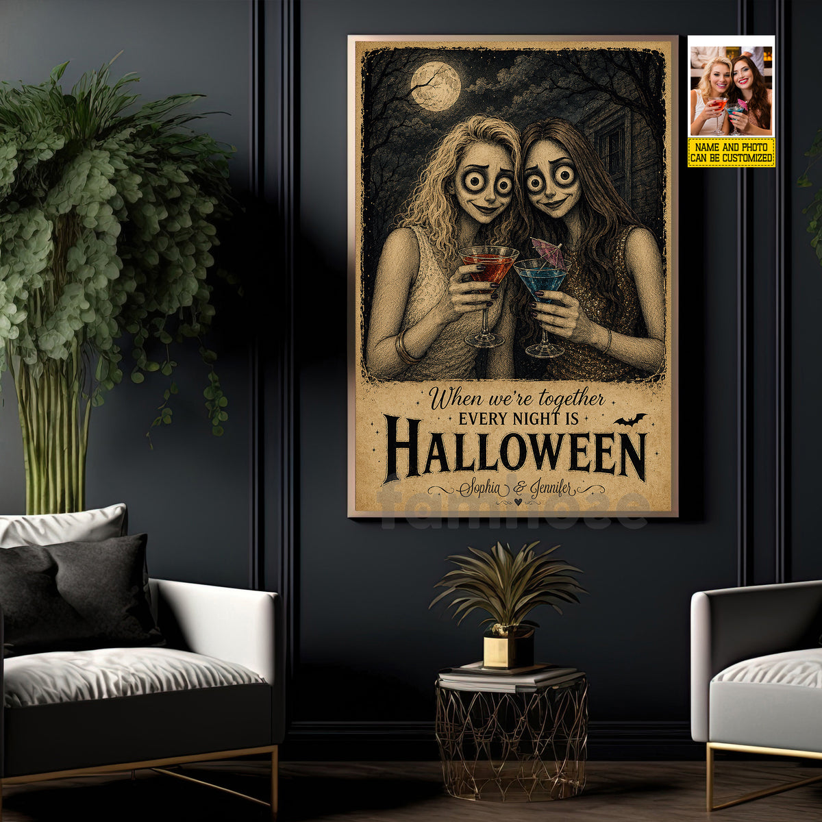 Personalized Halloween Best Friend Canvas Painting, When We’re Together Wall Art Decor, Spooky Season Poster Gift For Your Bestie