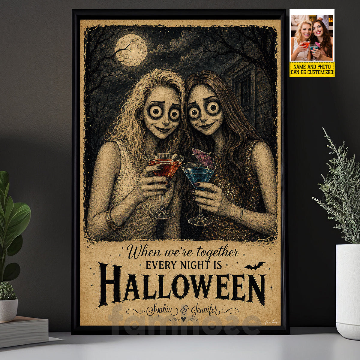 Personalized Halloween Best Friend Canvas Painting, When We’re Together Wall Art Decor, Spooky Season Poster Gift For Your Bestie