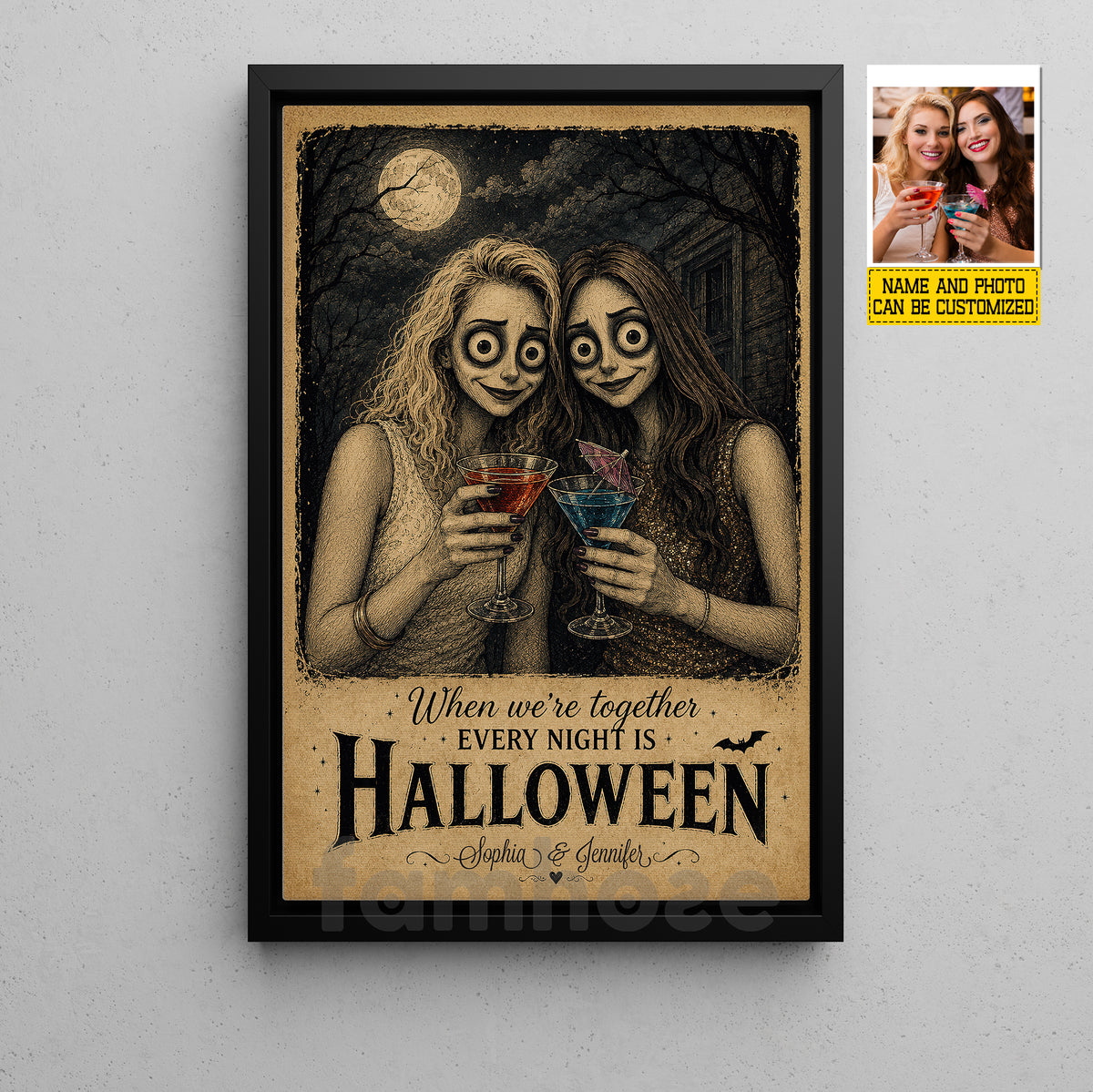 Personalized Halloween Best Friend Canvas Painting, When We’re Together Wall Art Decor, Spooky Season Poster Gift For Your Bestie