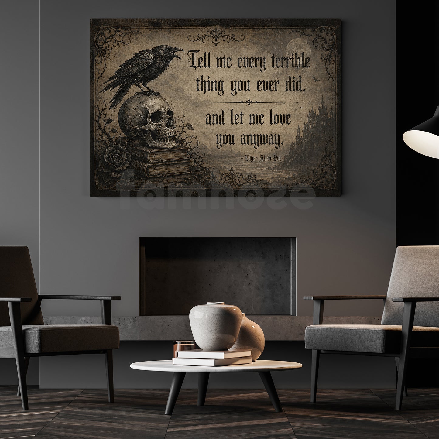 Halloween Edgar Allan Poe Quote Canvas Painting, Tell Me Every Terrible Thing Wall Art Decor, Spooky Season Poster Gift For Raven Lover
