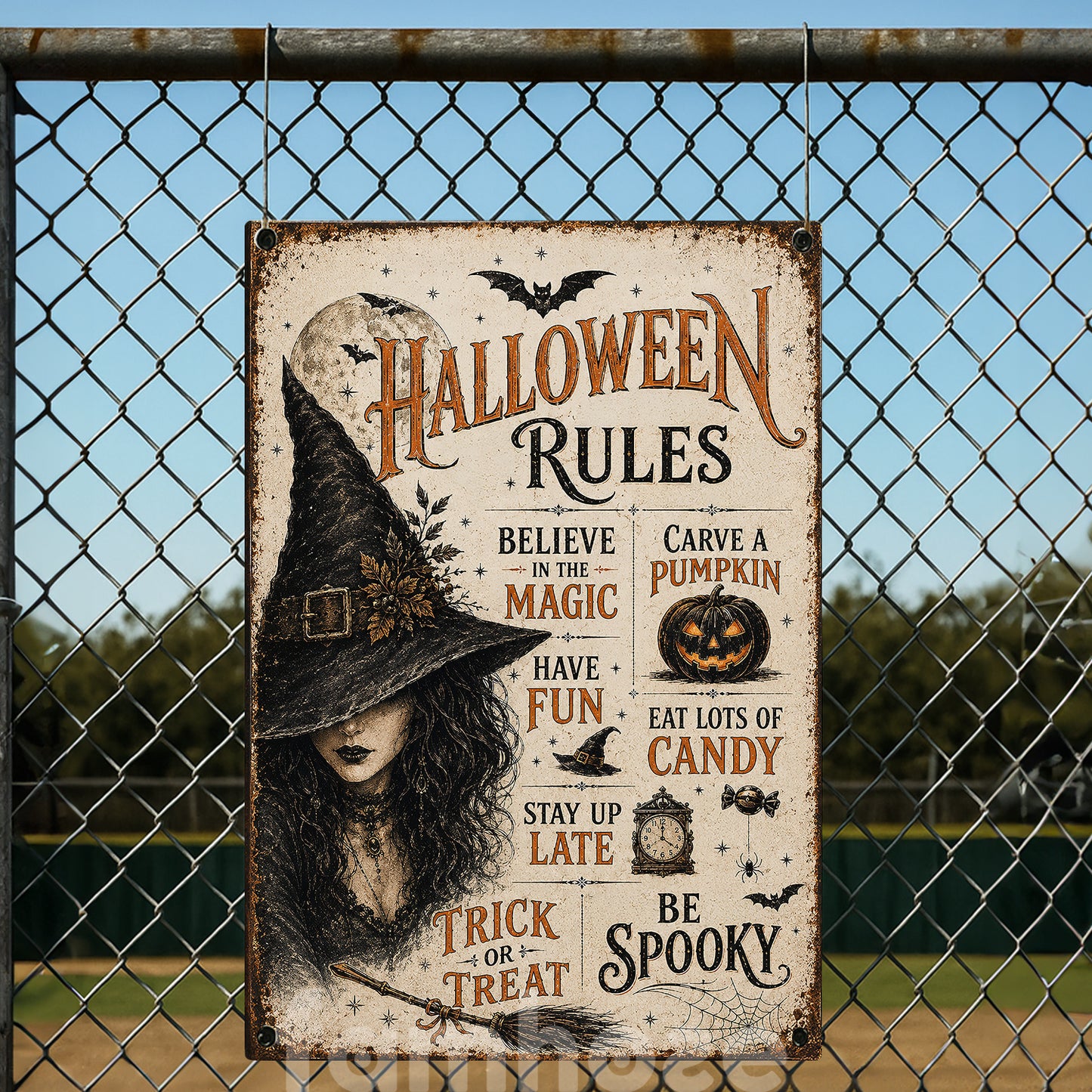 Halloween Rules Witch Metal Sign, Believe In The Magic Yard Sign, House Decor Spooky Season Gift For Witch Lover
