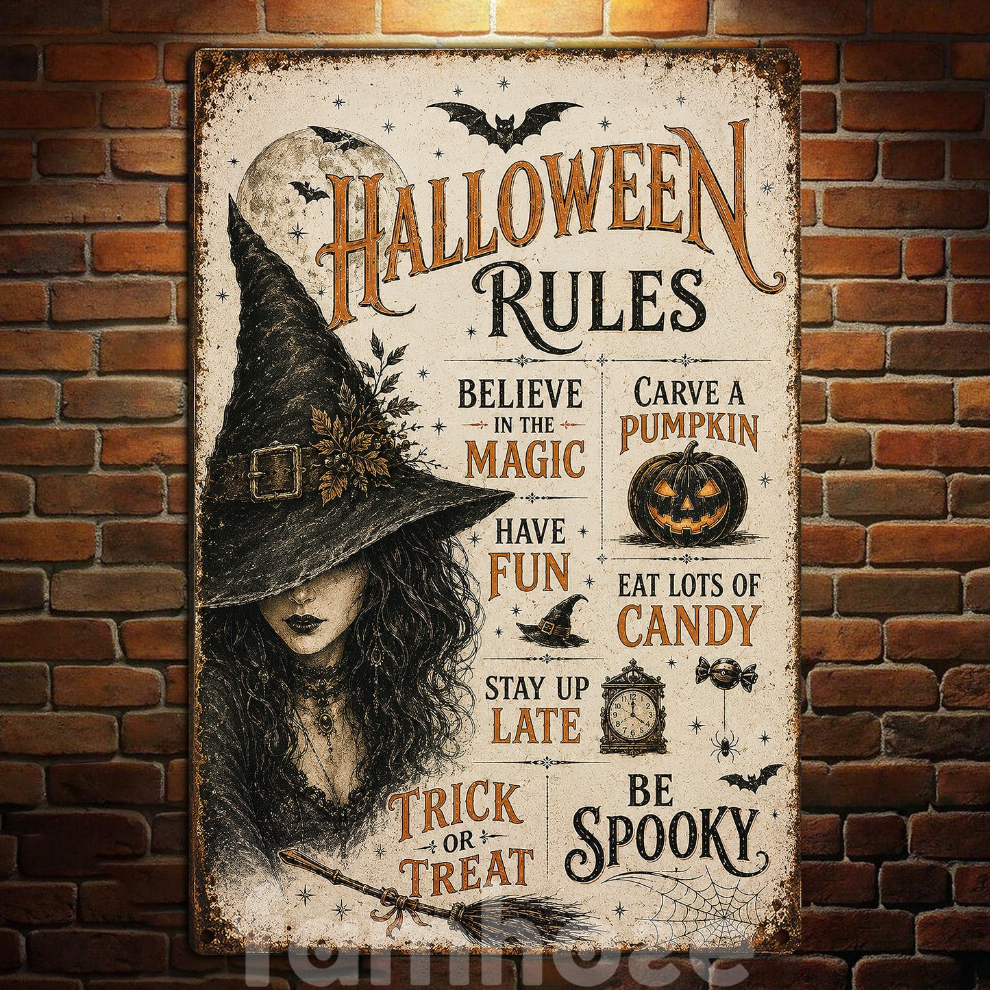 Halloween Rules Witch Metal Sign, Believe In The Magic Yard Sign, House Decor Spooky Season Gift For Witch Lover