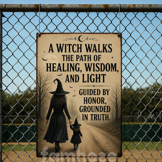 Vintage Halloween Witch Metal Sign, Walking the Witch’s Path Together Yard Sign, House Decor Spooky Season Gift For Witch Lover