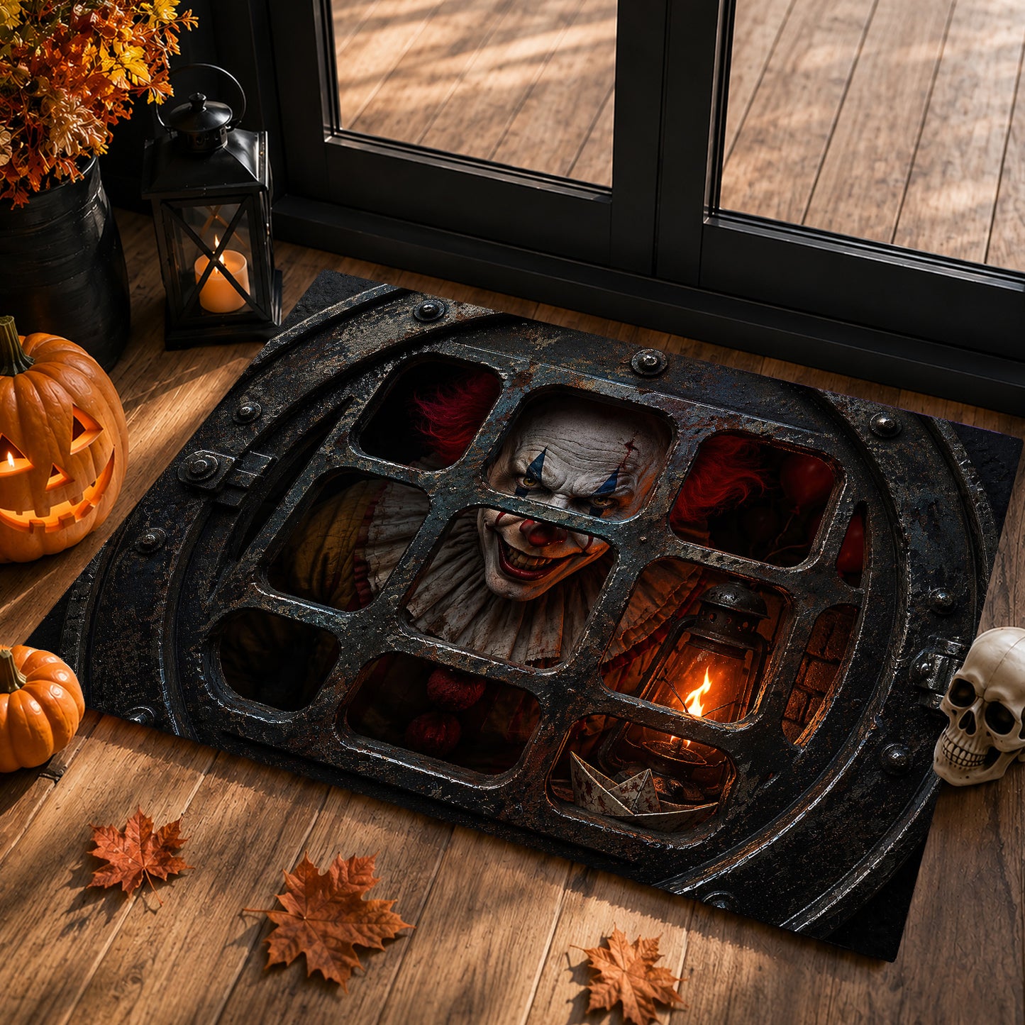 Scared Halloween Doormat, Terrified Pennywise, Doormat For Home Decor Housewarming Gift, Welcome Mat Gift