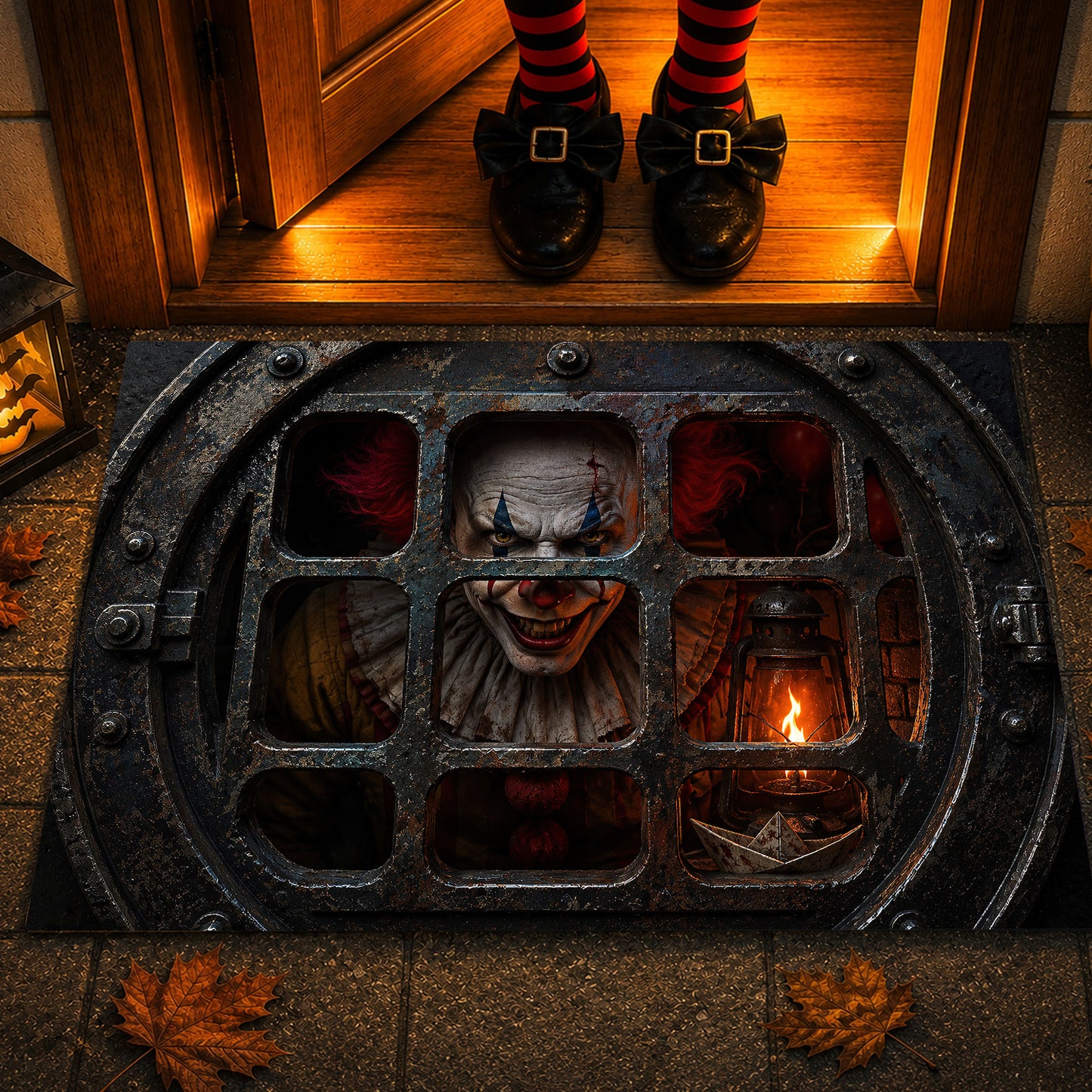 Scared Halloween Doormat, Terrified Pennywise, Doormat For Home Decor Housewarming Gift, Welcome Mat Gift