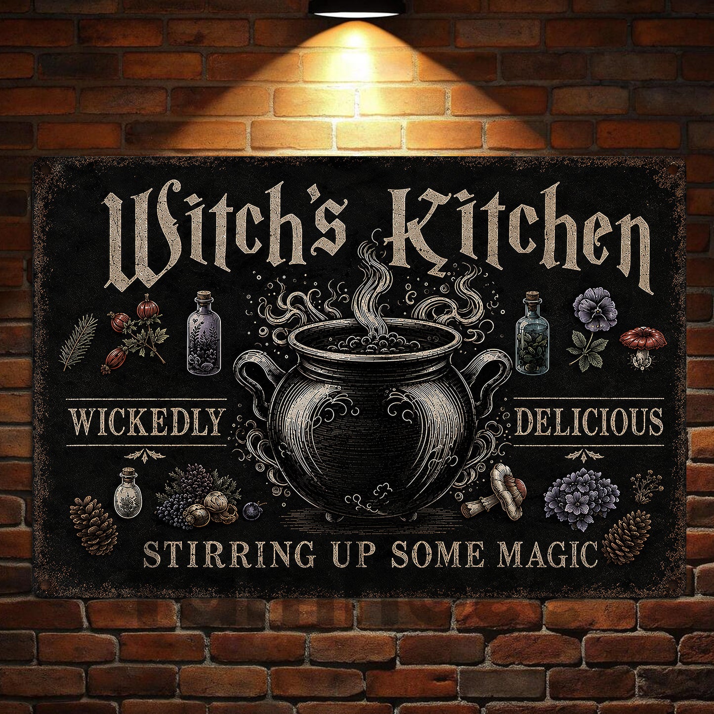 Halloween Witch’s Kitchen Metal Sign, Stirring Up Some Magic Yard Sign, Spooky Season Field Decor Gift For Witch Lover