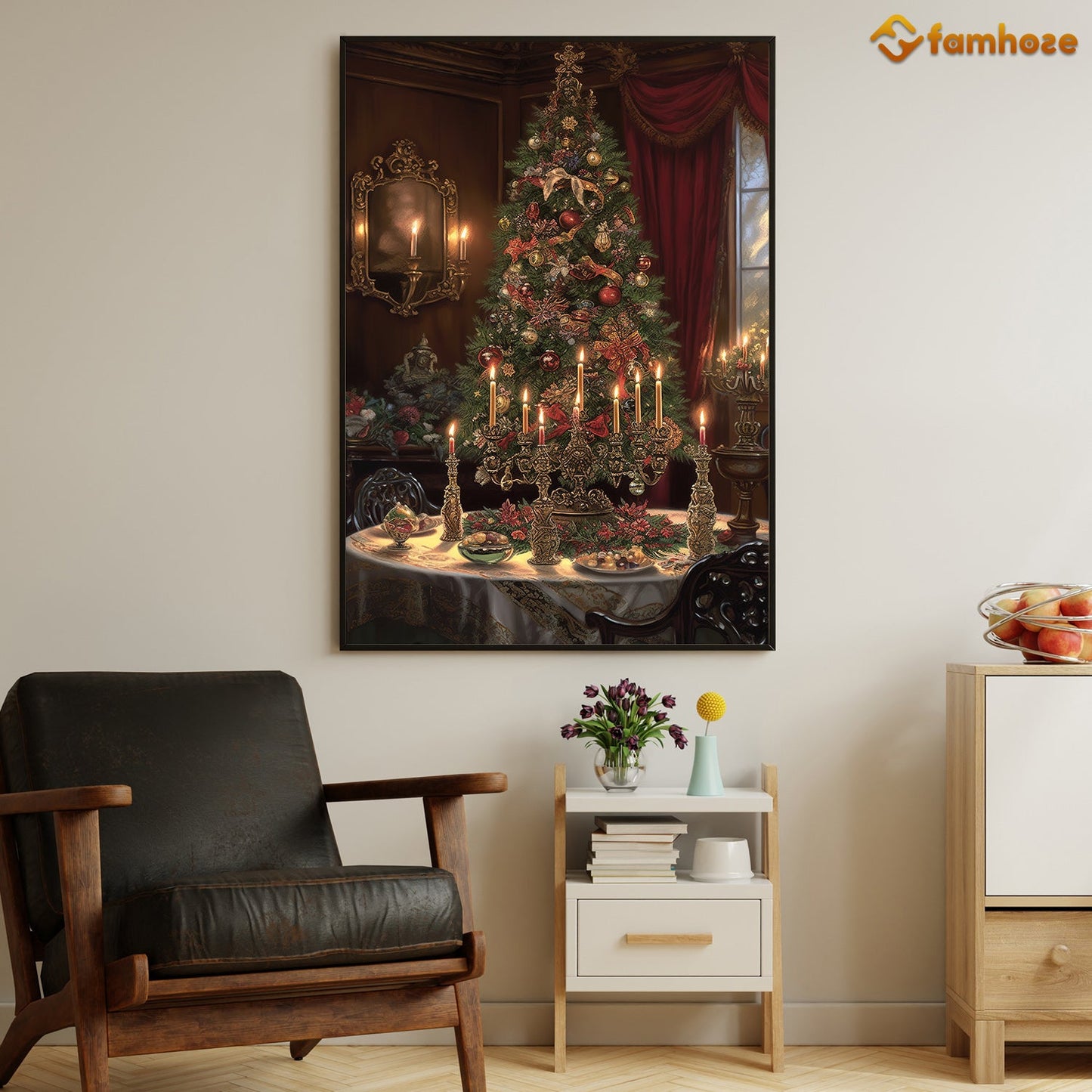 Victorian Elegance A Festive Feast by Candlelight Christmas Canvas Painting, Xmas Wall Art Decor - Christmas Poster Gift