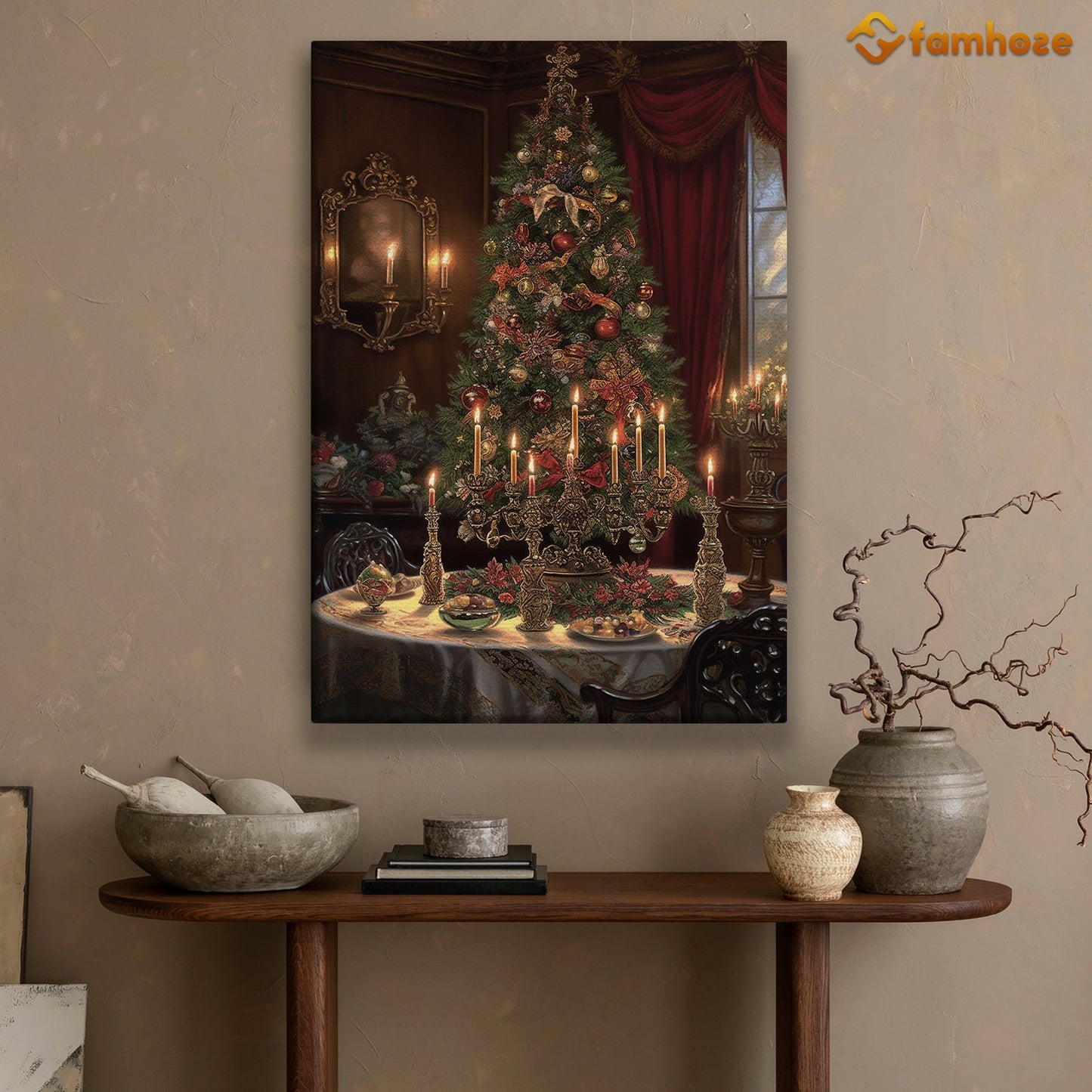 Victorian Elegance A Festive Feast by Candlelight Christmas Canvas Painting, Xmas Wall Art Decor - Christmas Poster Gift