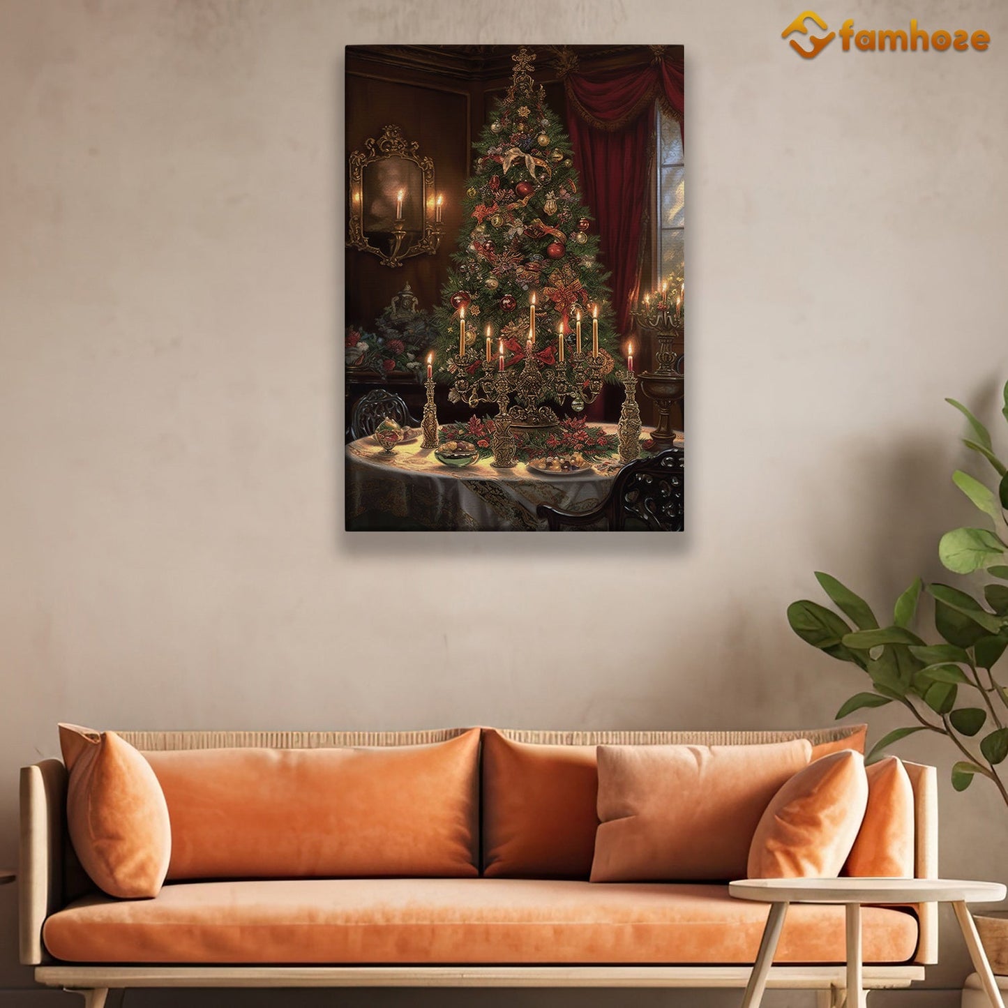 Victorian Elegance A Festive Feast by Candlelight Christmas Canvas Painting, Xmas Wall Art Decor - Christmas Poster Gift