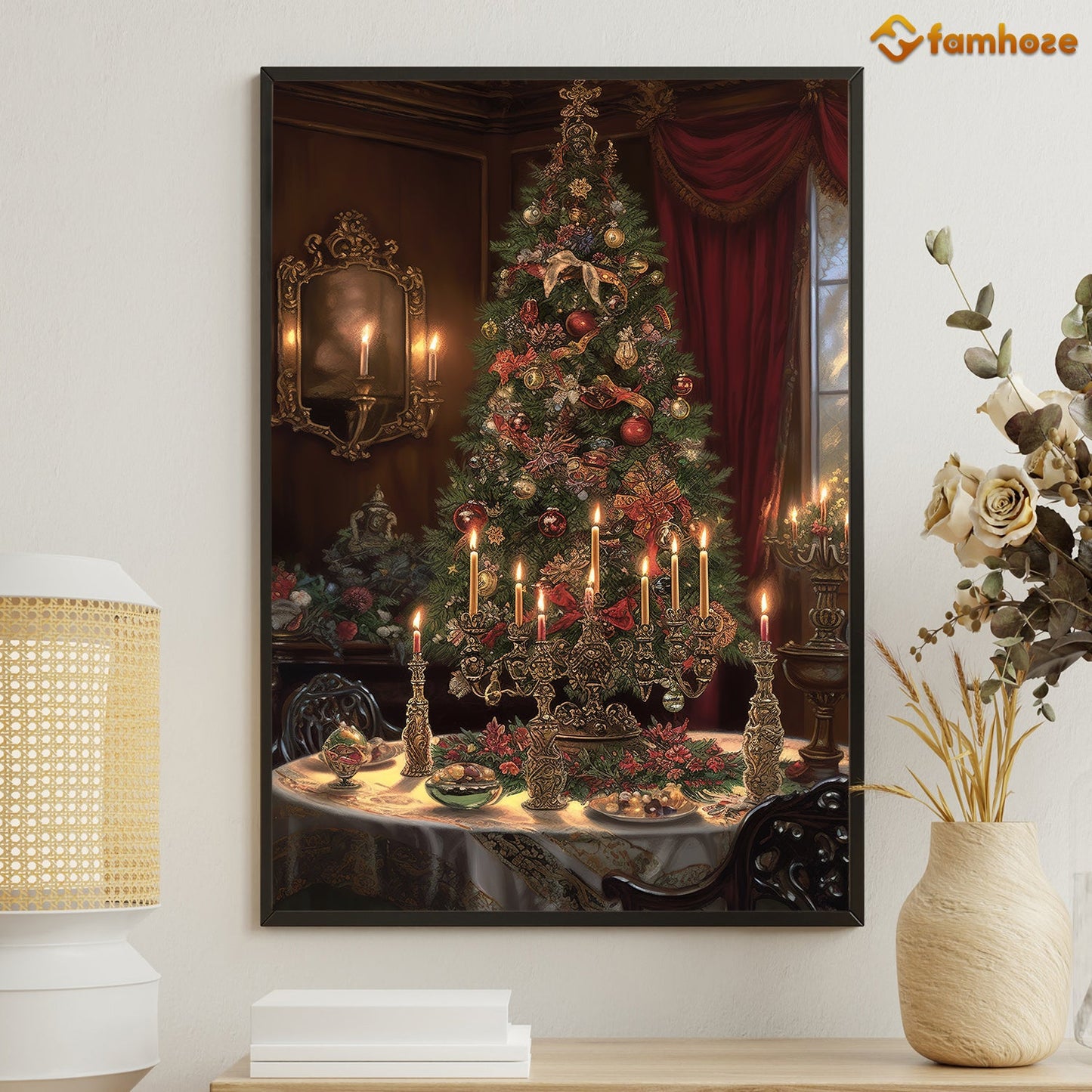 Victorian Elegance A Festive Feast by Candlelight Christmas Canvas Painting, Xmas Wall Art Decor - Christmas Poster Gift