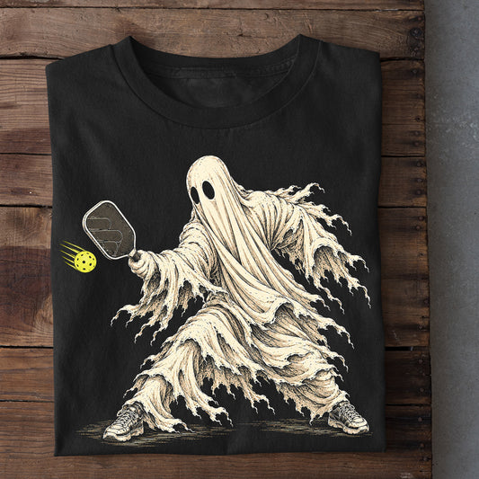 Halloween Pickleball Ghost T-shirt, Serving Up Scares Sport Tees, Spooky Season Gift For Pickleball Lovers