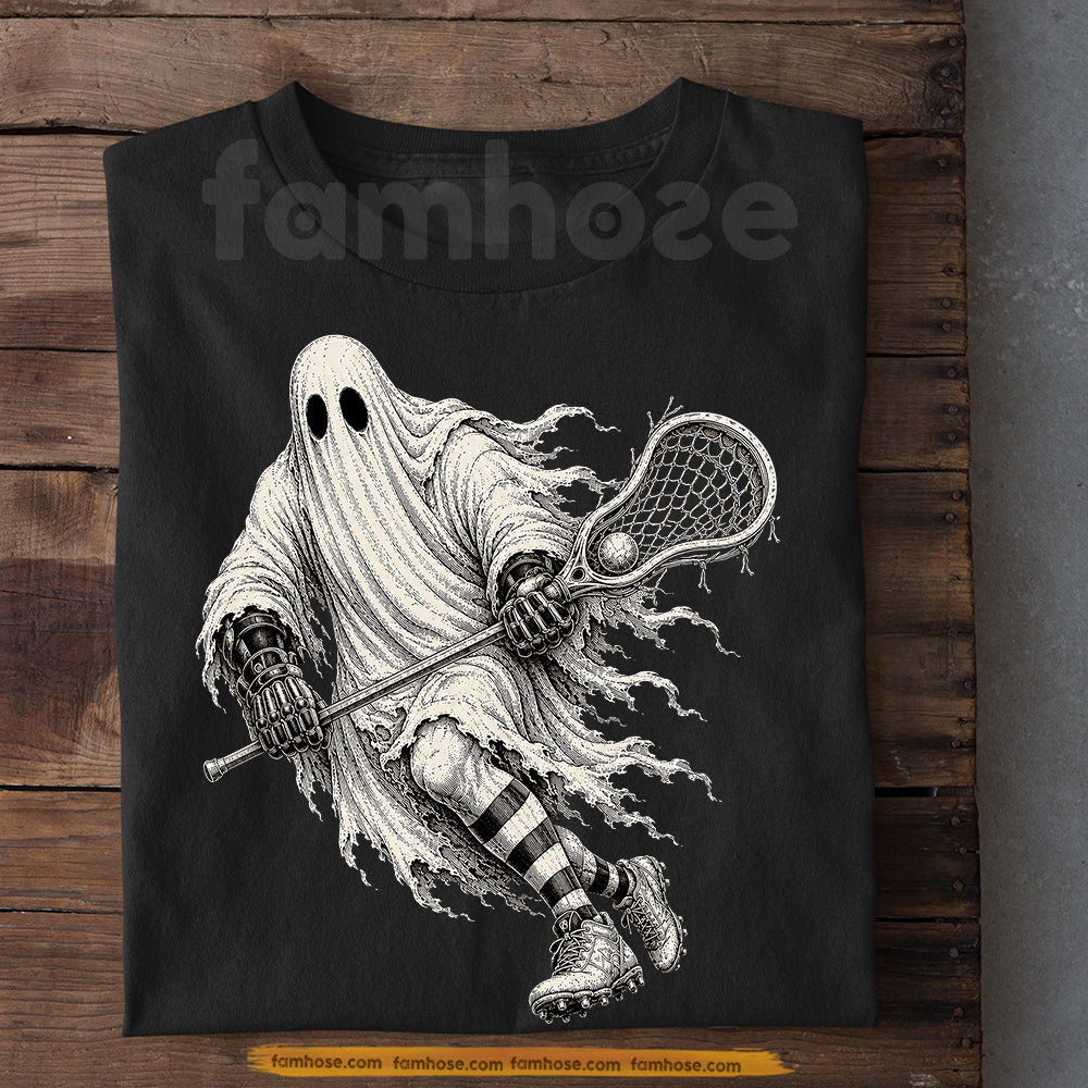 Halloween Ghost Lacrosse T-Shirt, Boo With A Stick Tees Spooky Season Gift For Lacrosse Lover