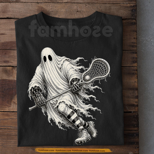 Halloween Ghost Lacrosse T-Shirt, Boo With A Stick Tees Spooky Season Gift For Lacrosse Lover