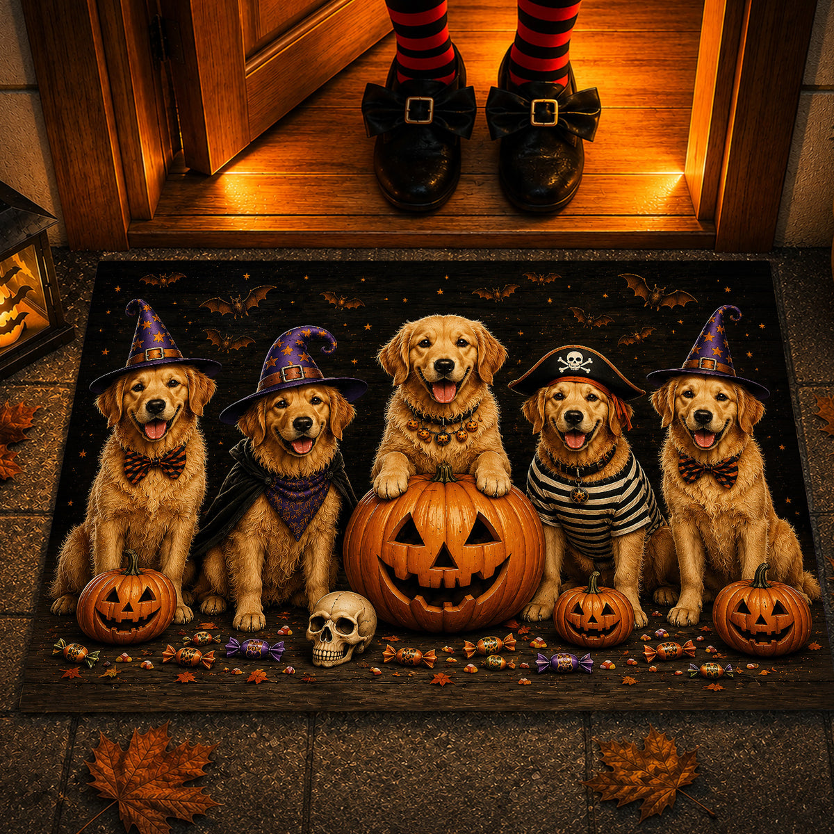 Halloween Golden Retriever Dog Doormat, The Golden Ghoul Gang Welcome Doormat For Home Decor Housewarming Spooky Season Gift For Dog Lover