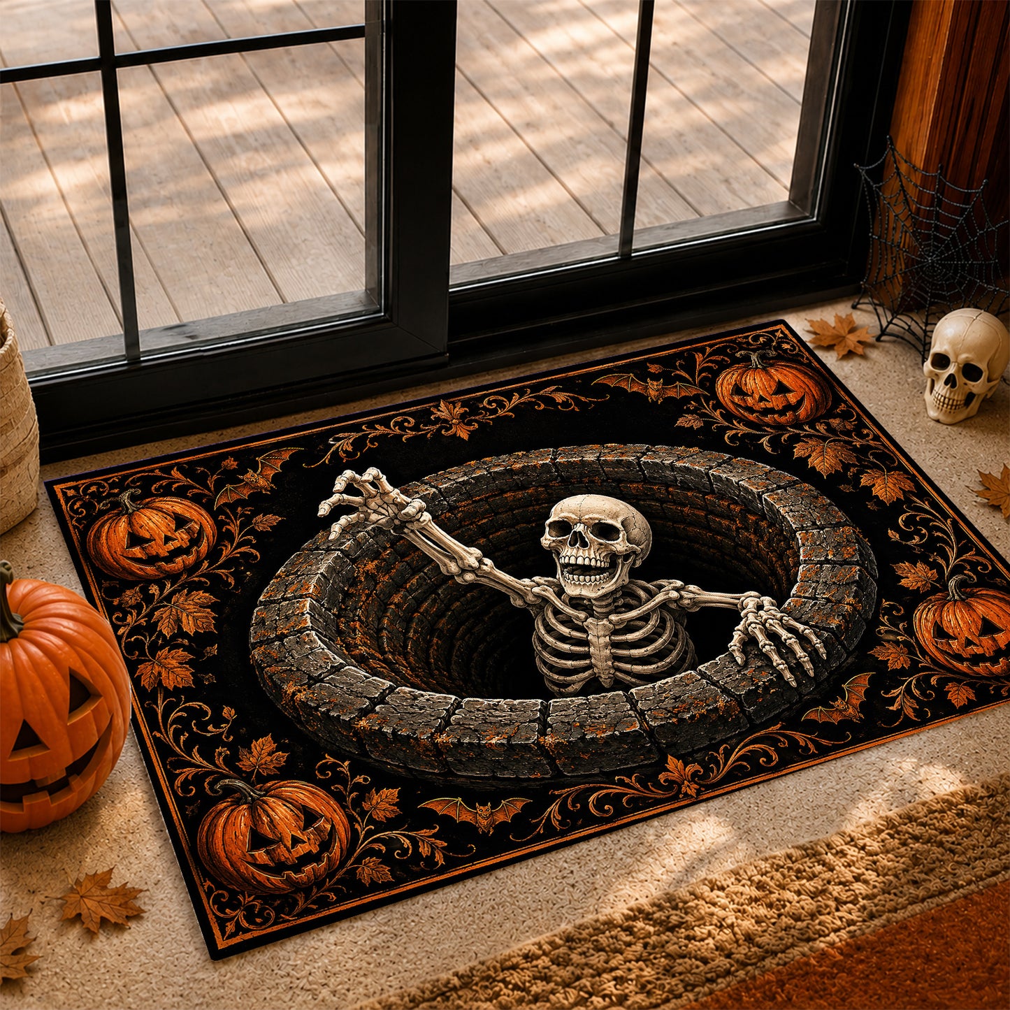 Halloween Scary Skeleton Doormat, Skeleton Climbing Out of Well Doormat For Home Decor Housewarming Spooky Season Gift For Skeleton Lover