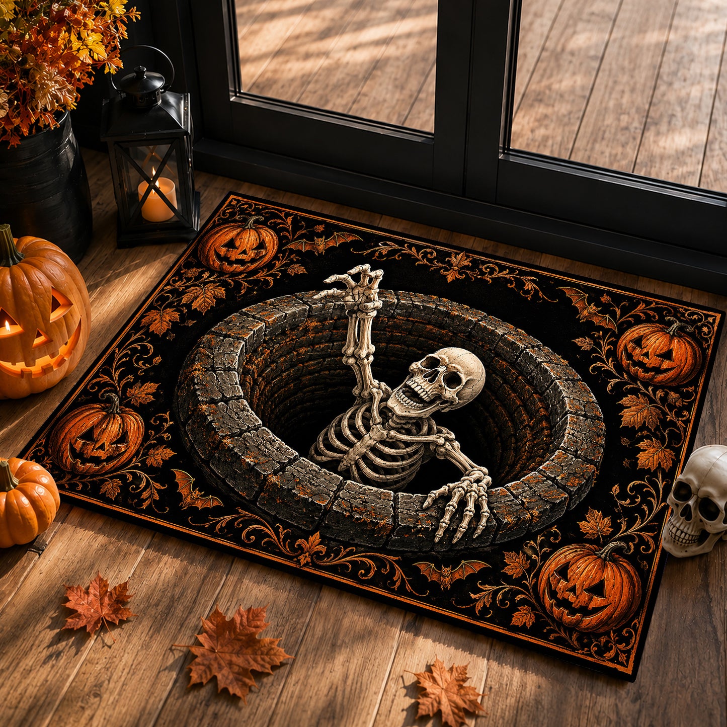 Halloween Scary Skeleton Doormat, Skeleton Climbing Out of Well Doormat For Home Decor Housewarming Spooky Season Gift For Skeleton Lover