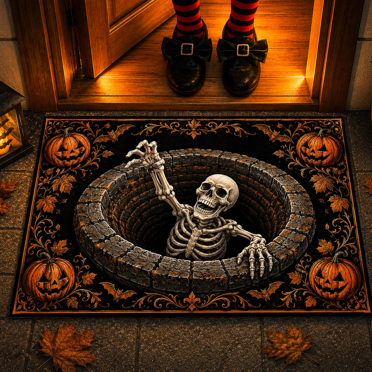 Halloween Scary Skeleton Doormat, Skeleton Climbing Out of Well Doormat For Home Decor Housewarming Spooky Season Gift For Skeleton Lover