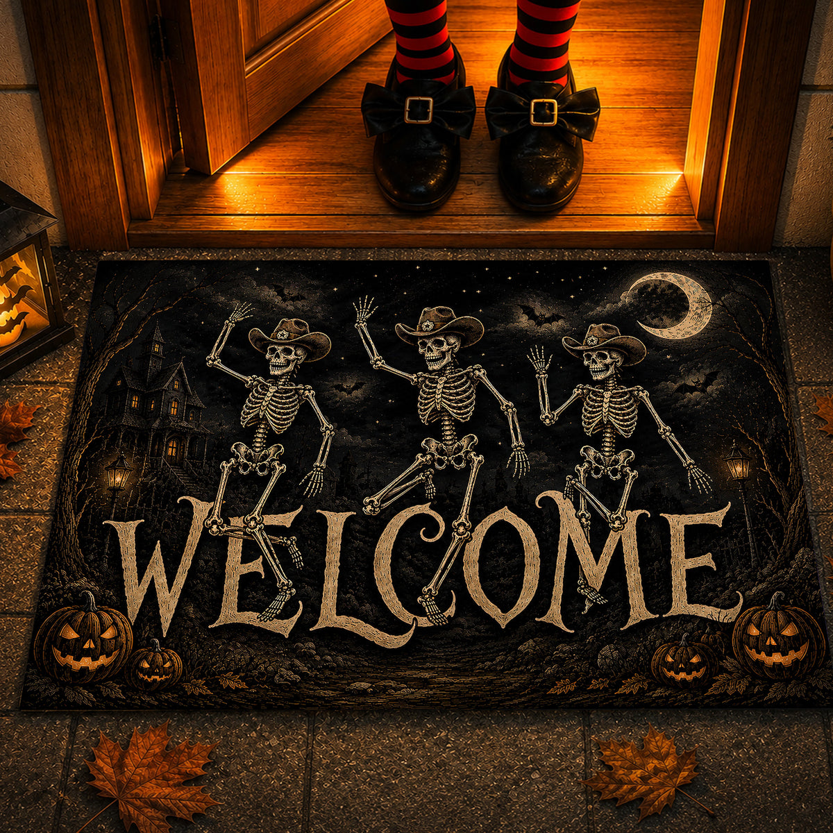 Halloween Cowboy Skeleton Doormat, Welcome Doormat For Home Decor Housewarming Spooky Season Gift For Cowboys, Skeleton Lover