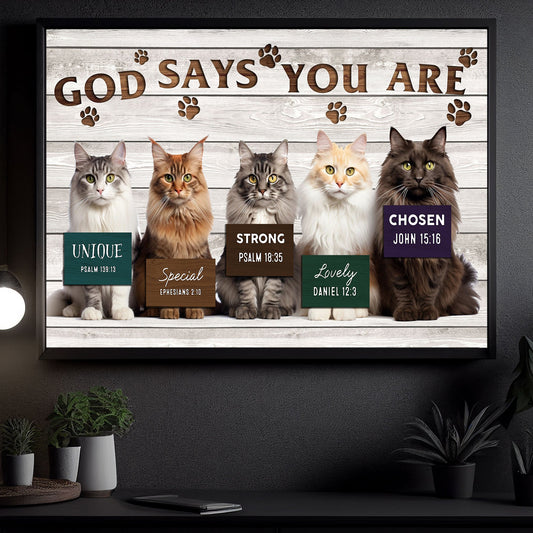 God Says You Are Unique Strong Chosen Special, Cat Canvas Painting, Wall Art Decor - Cat Poster Gift