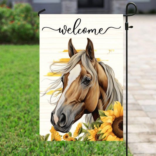 Horse Flag, Welcome Horse With Sunflowers, Flag Gift For Horse Lovers, Horse Flag Decor, Gift For Garden Flag