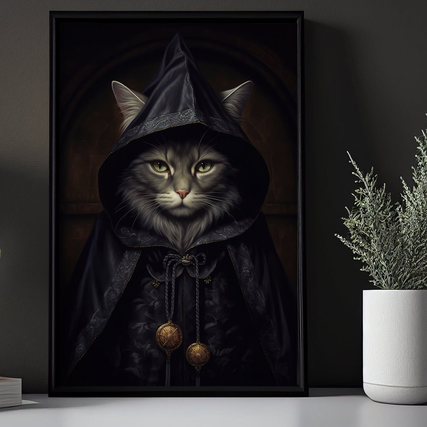 Cool Black Cat Witch Spooky Halloween Canvas Painting, Wall Art Decor - Dark Cat Witch Halloween Poster Gift