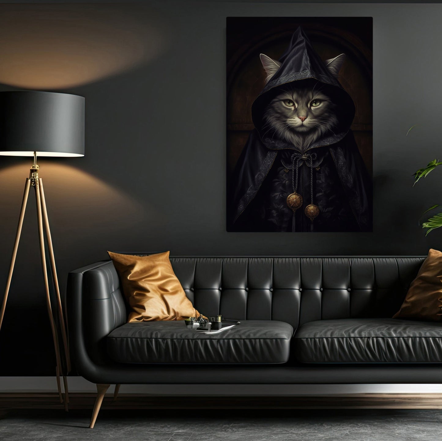 Cool Black Cat Witch Spooky Halloween Canvas Painting, Wall Art Decor - Dark Cat Witch Halloween Poster Gift