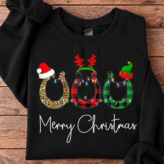 Horse Christmas Sweatshirt, Merry Christmas Horseshoe Crewneck Sweatshirt Gift For Horse Lovers