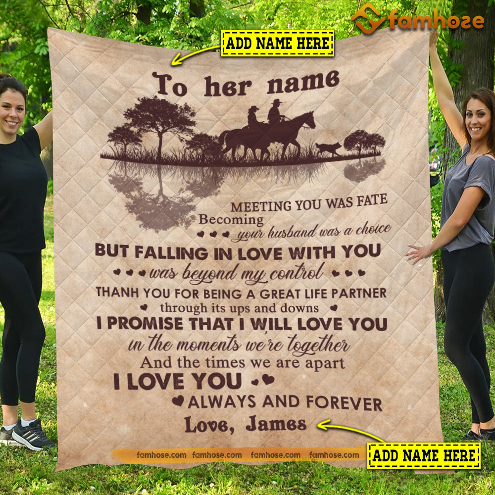 Valentine's Day Personalized Cowboy Blanket, Meeting You Was Fate Falling In Love With You Fleece Blanket - Sherpa Blanket Gift For Rodeo Lover