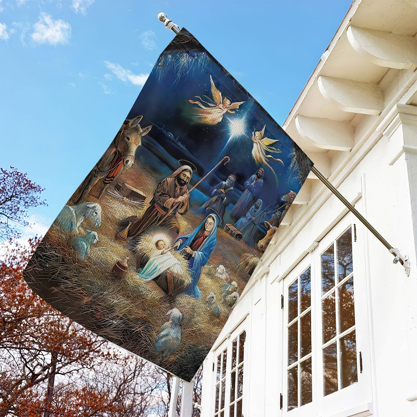Holy Night Scene A Birth of Our Lord, Nativity Xmas Garden Flag - House Flag Gift, Gift For Christians Lovers