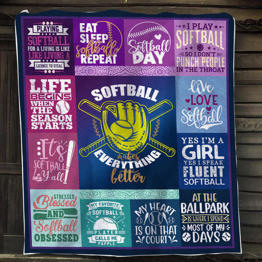 Softball Blanket, Eat Sleep Softball Repeat Fleece Blanket - Sherpa Blanket Gift For Softball Lovers, Softball Players, Softball Girls