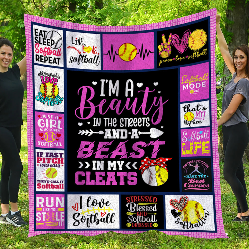 Softball Blanket, I'm A Beauty In The Streets Fleece Blanket - Sherpa Blanket Gift For Softball Lovers, Softball Players, Softball Girls