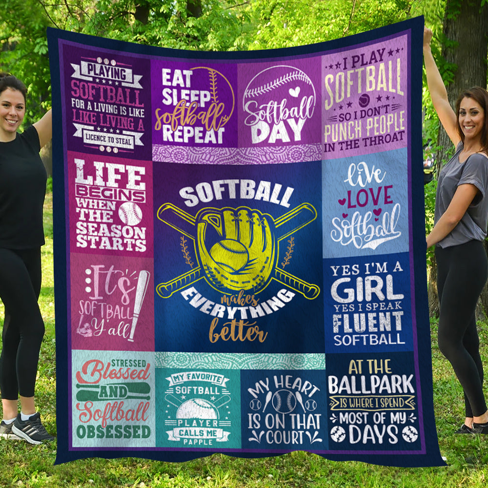 Softball Blanket, Eat Sleep Softball Repeat Fleece Blanket - Sherpa Blanket Gift For Softball Lovers, Softball Players, Softball Girls