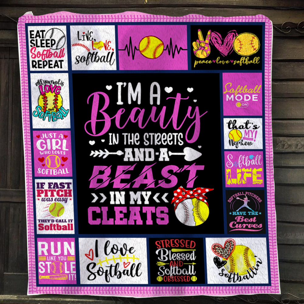 Softball Blanket, I'm A Beauty In The Streets Fleece Blanket - Sherpa Blanket Gift For Softball Lovers, Softball Players, Softball Girls