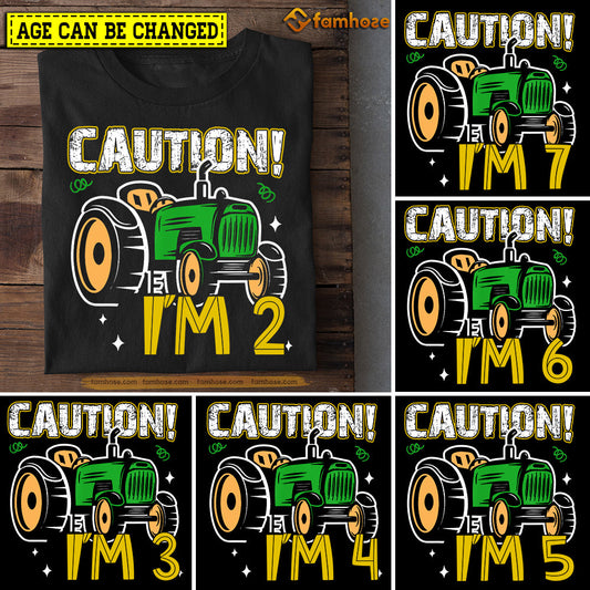 Funny Tractor Birthday T-shirt, Caution I'm Birthday Tees Gift For Kids Boys Girls Tractor Lovers, Age Can Be Changed