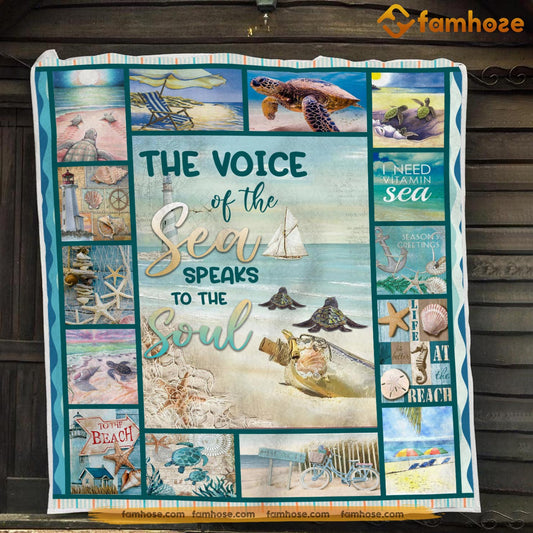 Turtle Blanket, The Voice Of The Sea Speaks To The Soul Fleece Blanket - Sherpa Blanket Gift For Turtle Lover, Turtle Owners