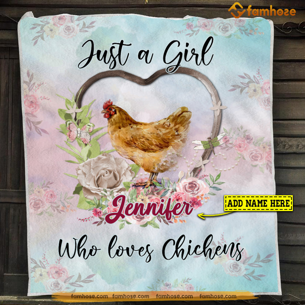 Personalized Chicken Blanket, Just A Girl Who Loves Chicken Fleece Blanket - Sherpa Blanket Gift For Chicken Lover