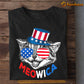 July 4th Cute Cat T-shirt, Meowica With Glasses USA Flag, Independence Day Gift For Cat Lovers, Cat Owners, Cat Tees