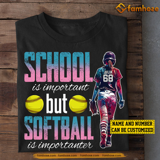 Personalized Back To School Softball Girl T-shirt, School Is Important But, Gift For Kids Softball Lovers, Softball Girls