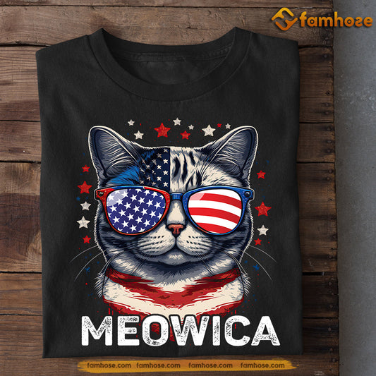 July 4th Cat T-shirt, Meowica, Independence Day Gift For Cat Lovers, Cat Owners, Cat Tees, Farmers