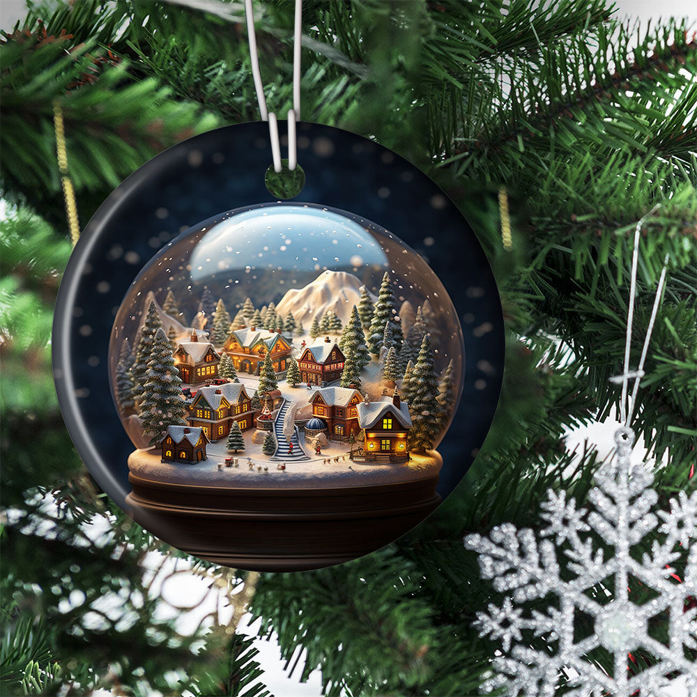 Enchanted Snow Globe Village, Globe Circle Ceramic Ornament Christmas Gift