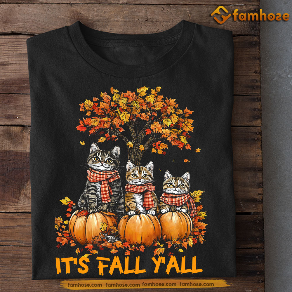 Cute Thanksgiving Cat T-shirt, It's Fall Ya'll, Thankful Gift For Cat Lovers, Cat Owners Tee