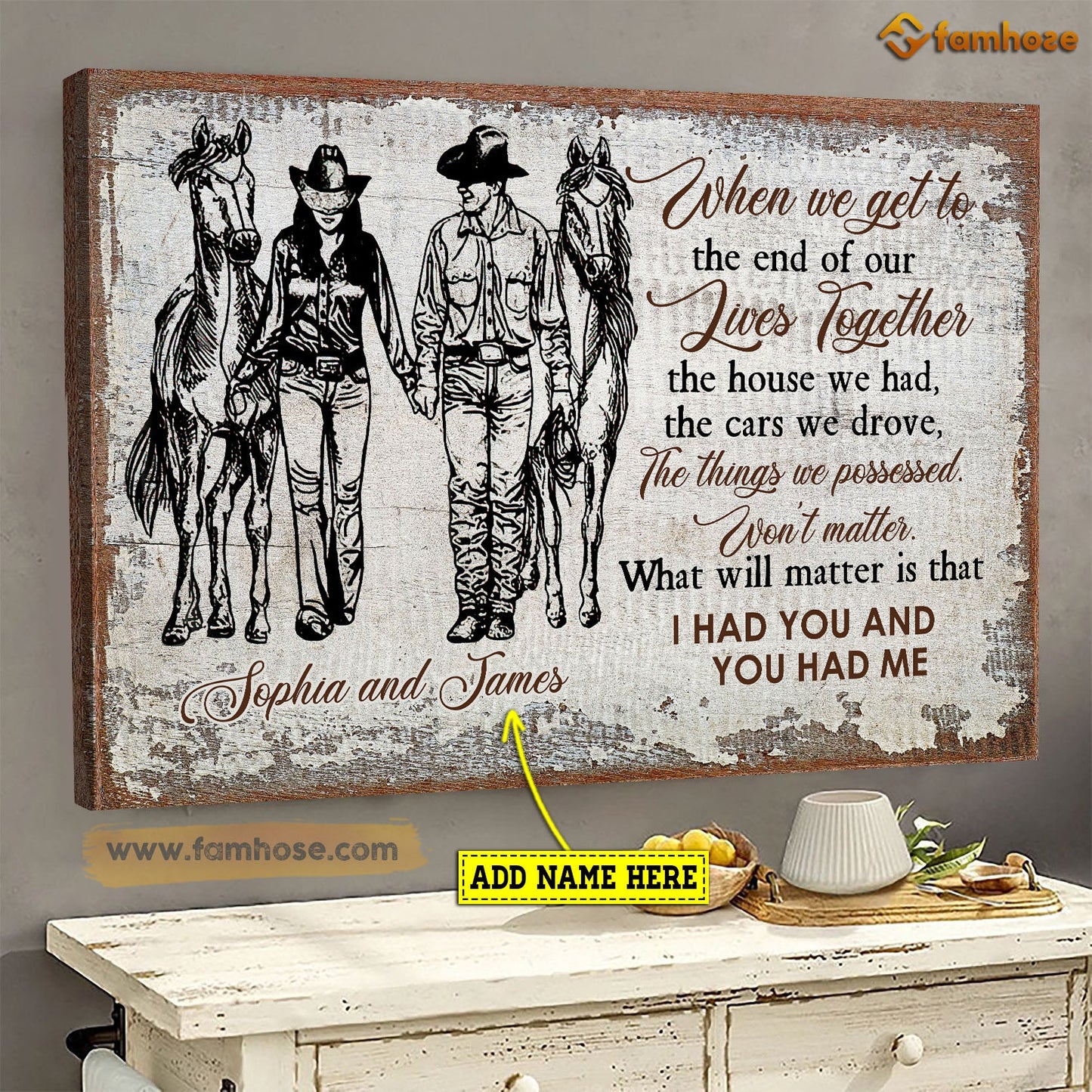 Personalized Couple Cowboy Cowgirl Canvas Painting, When We Get Our Lives,  Personalized Rodeo Wall Art Decor, Poster Gift For Rodeo Lovers